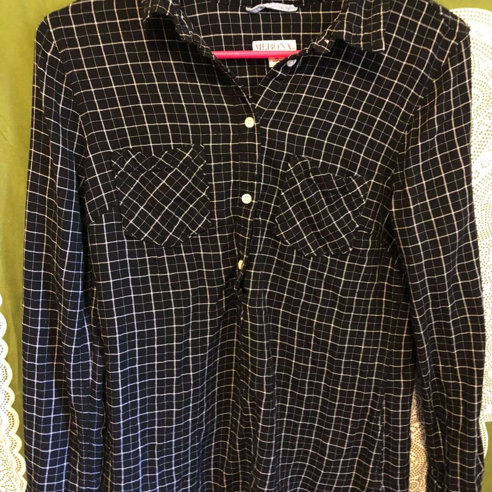 Checkered Black Button Up